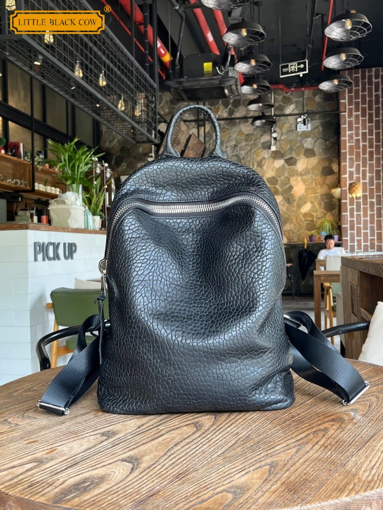Leather Work Bag - Weicher, natürlicher Schaffell-Freizeitrucksack, Unisex, mit Reißverschluss,