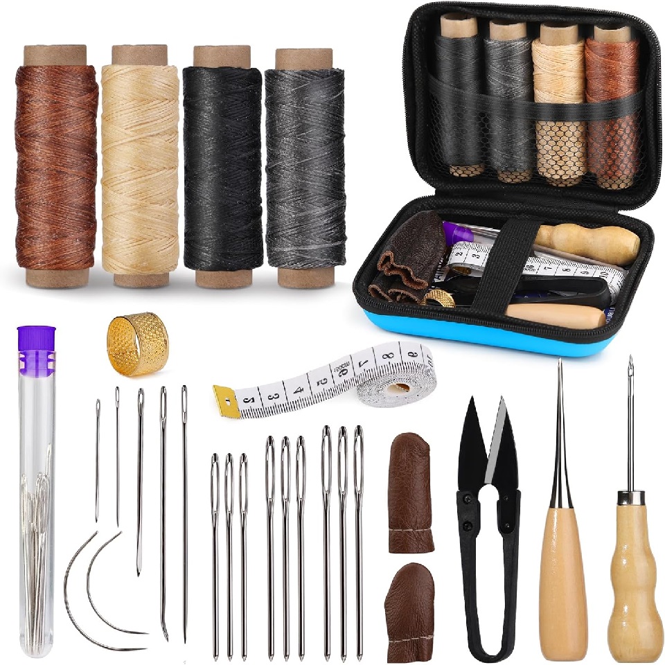 Leatherwork Tool Kit - BUDDUR Leder-Nähwerkzeug-Set mit gewachstem Faden und