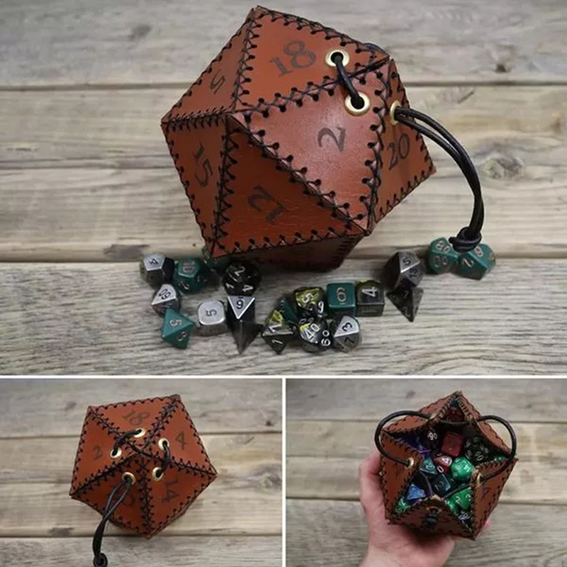 Leatherwork Ideas - Neue D20-Würfeltasche aus Leder, polygonale Würfel-Aufbewahrungsboxen,