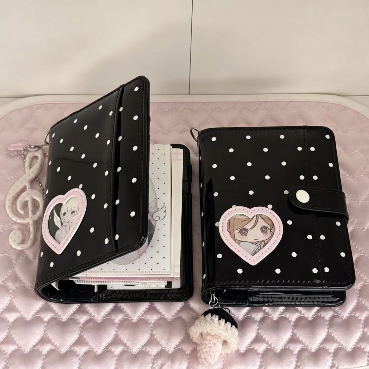 Leather Work Notebook - Koreanischer Stil Polka Dot Herz M5