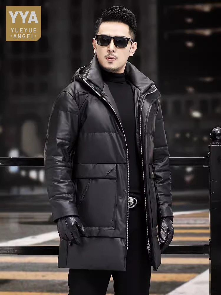 Leather Work Jacket Mens - Winter Herren Dicke Warme Weiße Gans