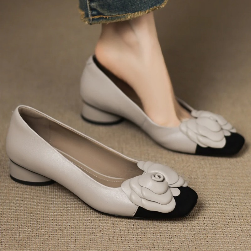 Leather Work Heels - Plus Größe 34-41 Damen Schaffell Mix