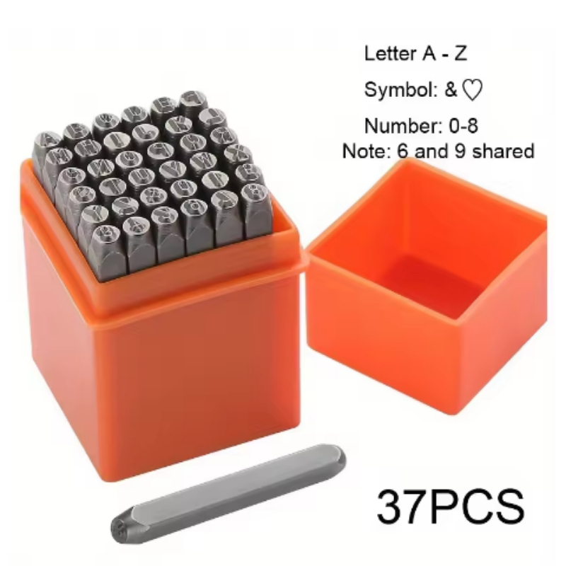Leatherwork Jewelry - 37-teiliges 3-mm-Zahlen- und Buchstaben-Stanzset, Metallwerkzeug-Set für