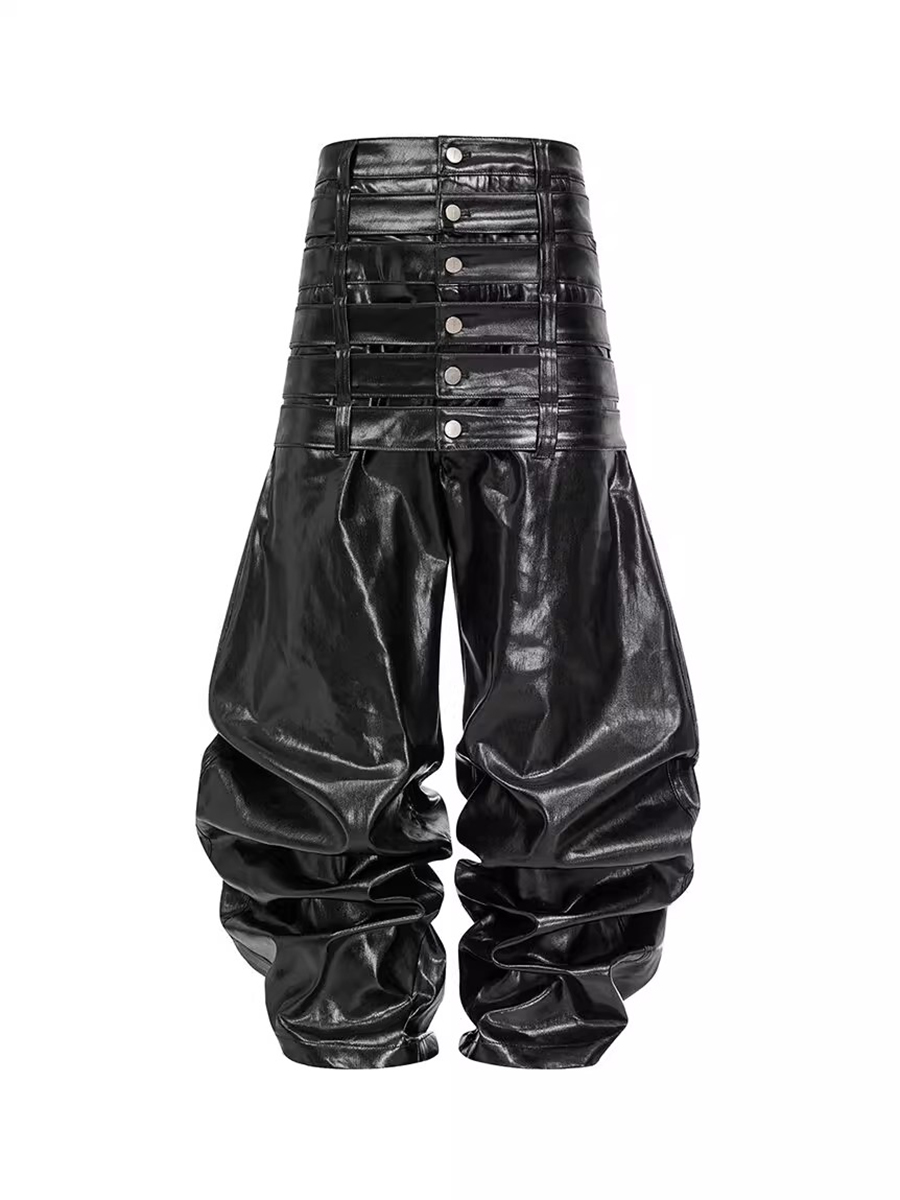 Leather Work Pants - Mauroicardi Herbst Lange Multi-taille Glänzend Schwarz