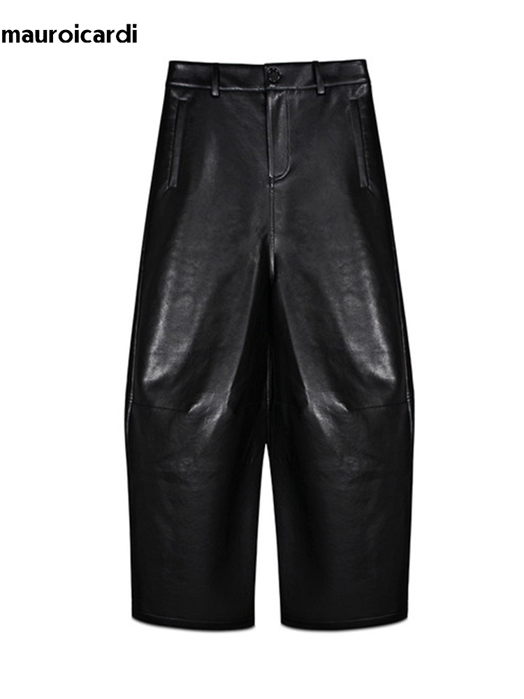Leather Work Pants - Mauroicardi Frühling Herbst Coole Lange Weite