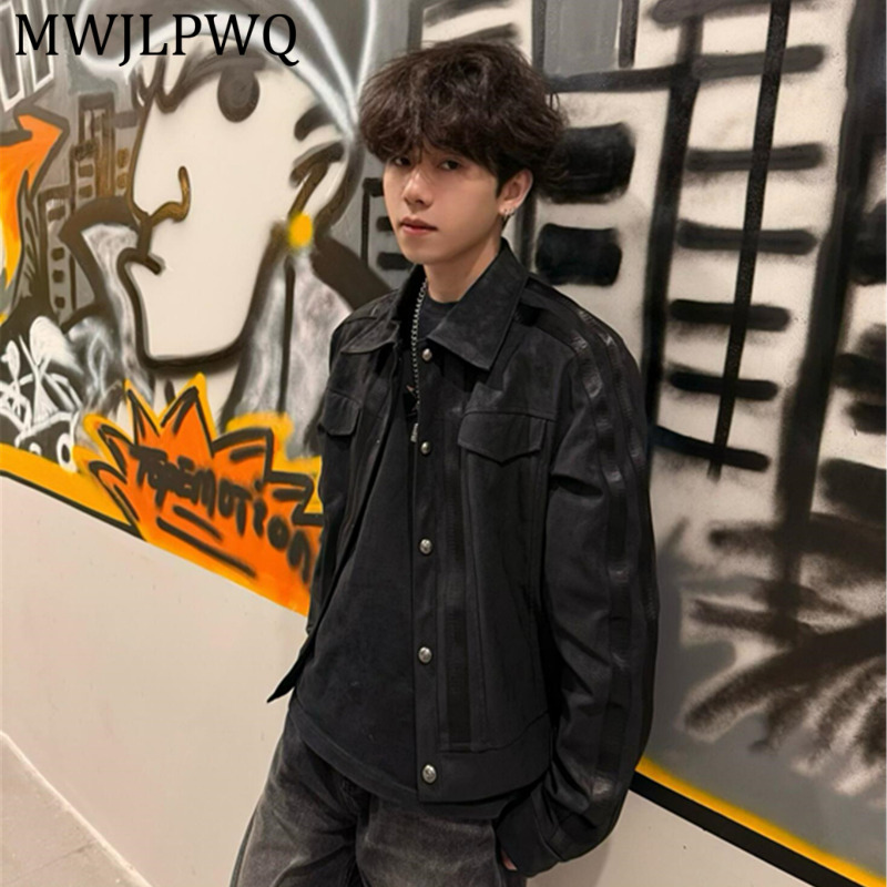 Leather Work Jacket Mens - MWJLPWQ Retro-Arbeitsjacke aus schwarzem Wildleder mit