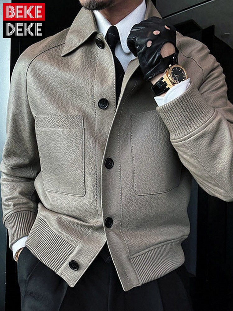 Leather Work Jacket Mens - Italienische Designer-Herrenjacke aus echtem Schafsleder, schmal