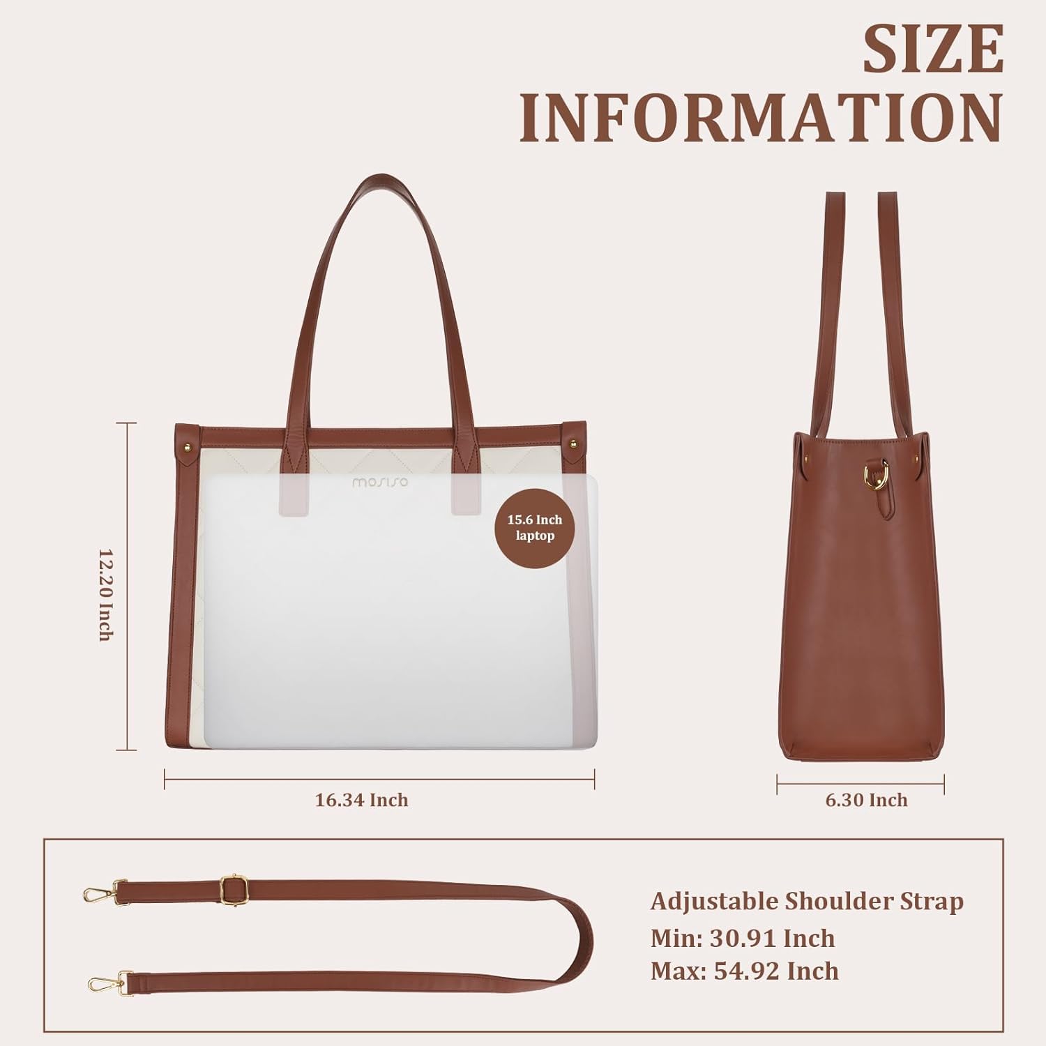 Leather Work Notebook - Wasserdichte Laptoptasche für Damen, 15,6 Zoll
