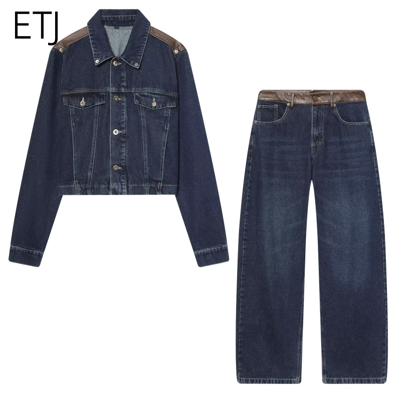 Leather Work Pants - ETJ Damen Jeansjacke & Jeans Set