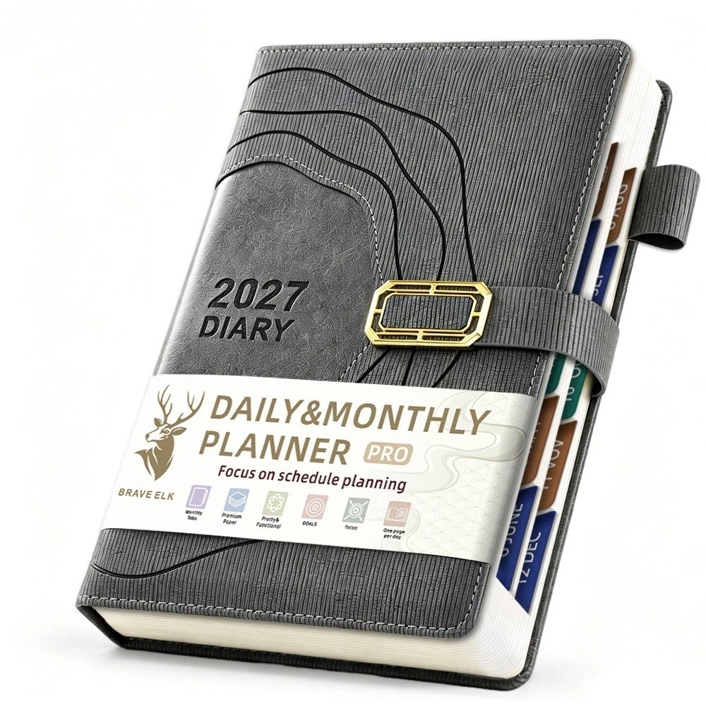 Leather Work Notebook - Verstärkter 2027 Terminplaner Hardcover PU-Leder-Einband Tragbarer
