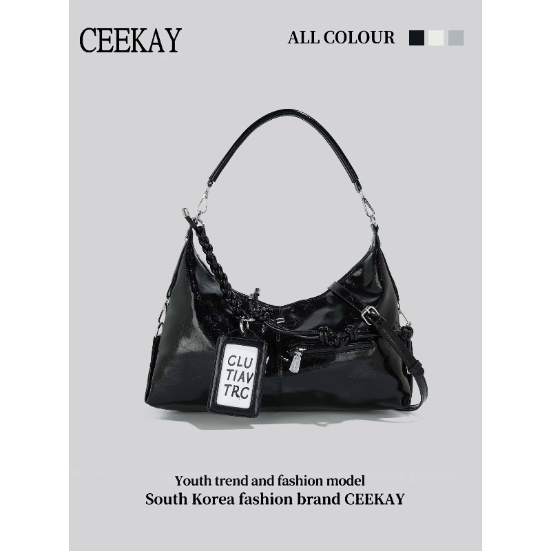 Leather Work Handbag - 2026 CEEKAY Glänzende Leder-Hobo-Tasche im Y2K-Street-Style