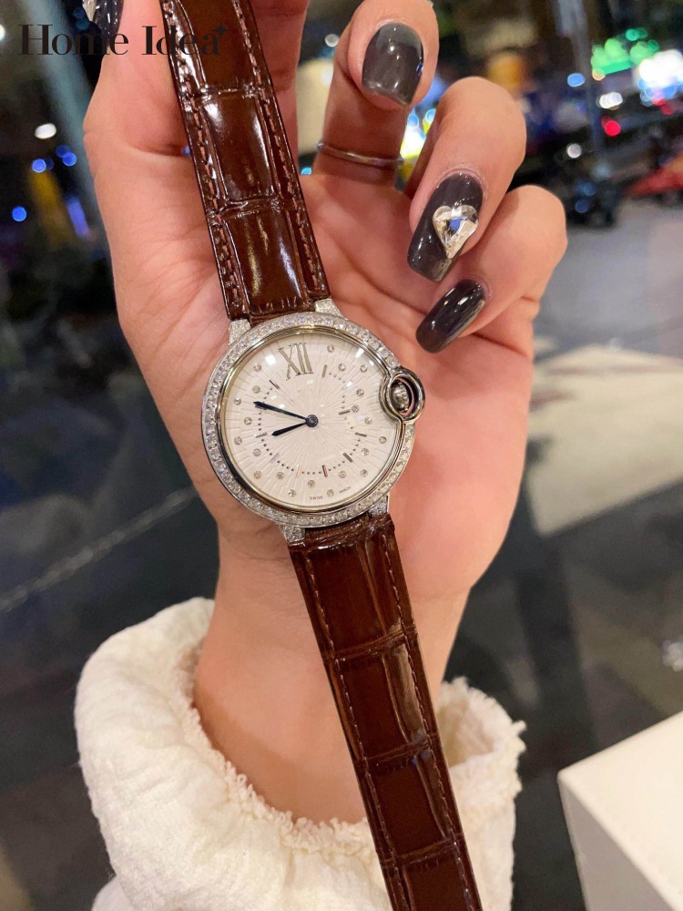 Leatherwork Ideas - Vintage Bürodamen-Armbanduhr mit glänzenden Diamanten, runde