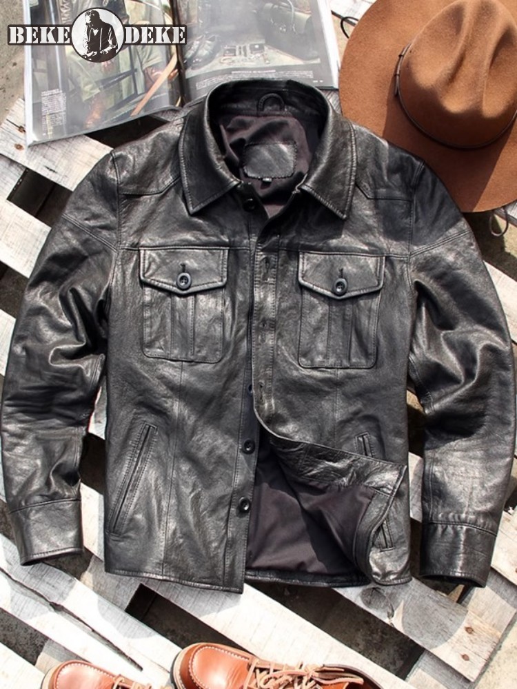 Leather Work Jacket Mens - Punk Herren Echtes Leder Jacke Vintage