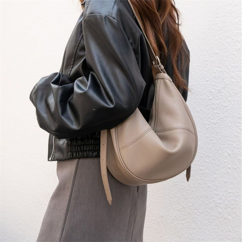 Leather Work Handbag - BURMINSA Weiche Echtleder-Halbmond-Hobo-Tasche für Damen, lässige