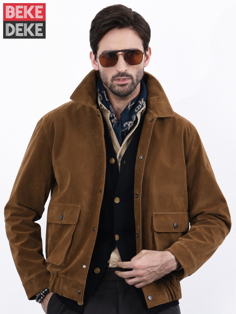Leather Work Jacket Mens - Amerikanischer Vintage-Stil Herren Einreihiger Business-Arbeitsmantel mit