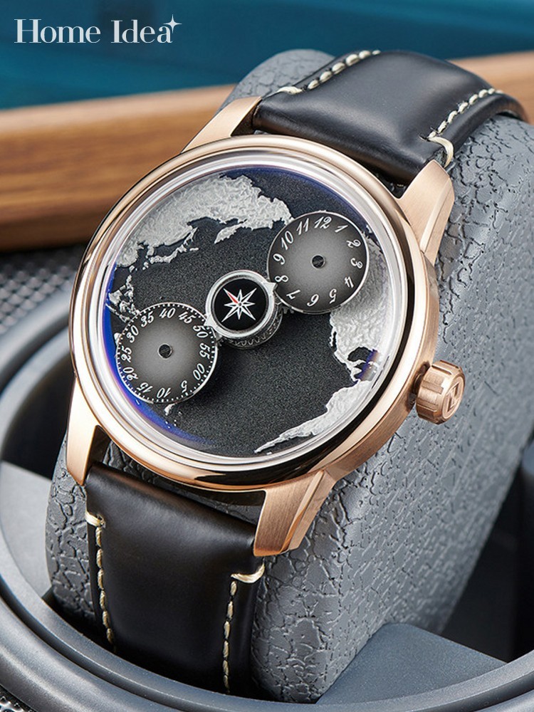 Leatherwork Ideas - Casual Herren-Armbanduhr „Blue Planet“ – Vollautomatische
