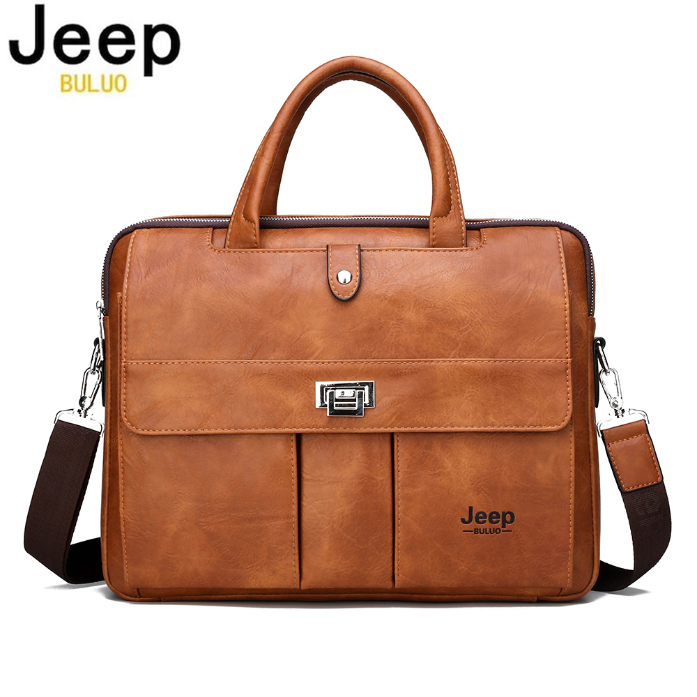 Leather Work Handbag - Jeep Buluo Herren-Leder-Aktentasche 14 Zoll Laptop-Umhängetasche