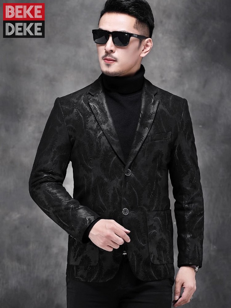 Leather Work Jacket Mens - Business Männer Arbeit Slim Fit Echt