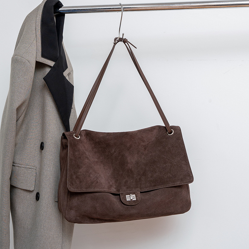 Leather Work Handbag - Echte Wildleder-Schultertasche für Damen mit Verstellbarem