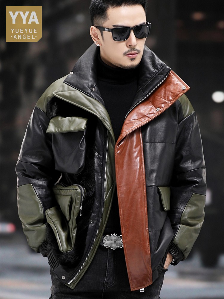 Leather Work Jacket Mens - Große Taschen Arbeit Unten Jacke Männer