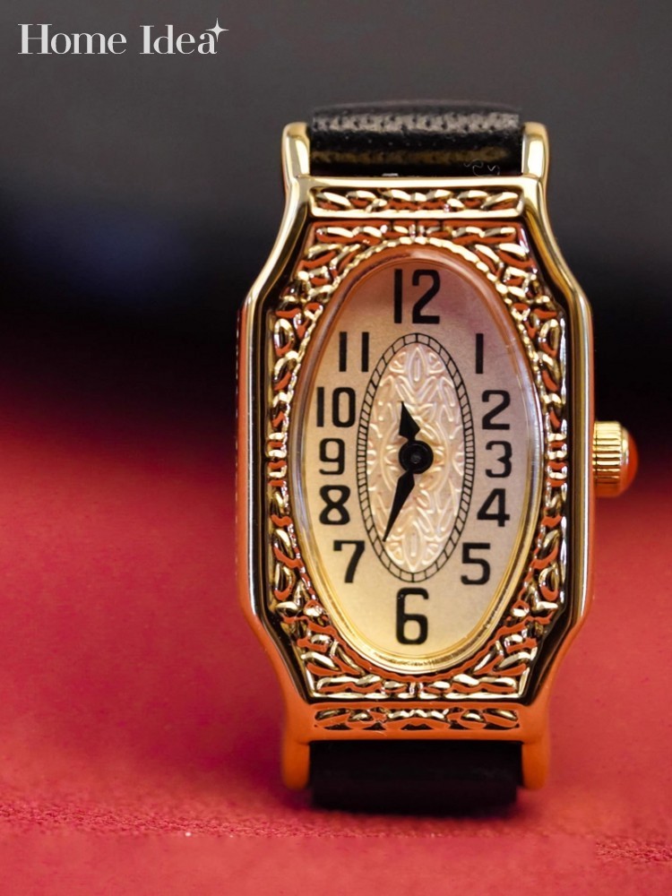 Leatherwork Ideas - Vintage Damen-Flügelzifferblatt-Quarzuhr mit Echtlederarmband und Dornschließe