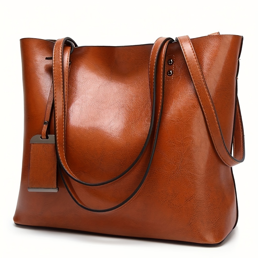 Leather Work Handbag - Modische klassische Retro Leder Damen Einkaufstasche