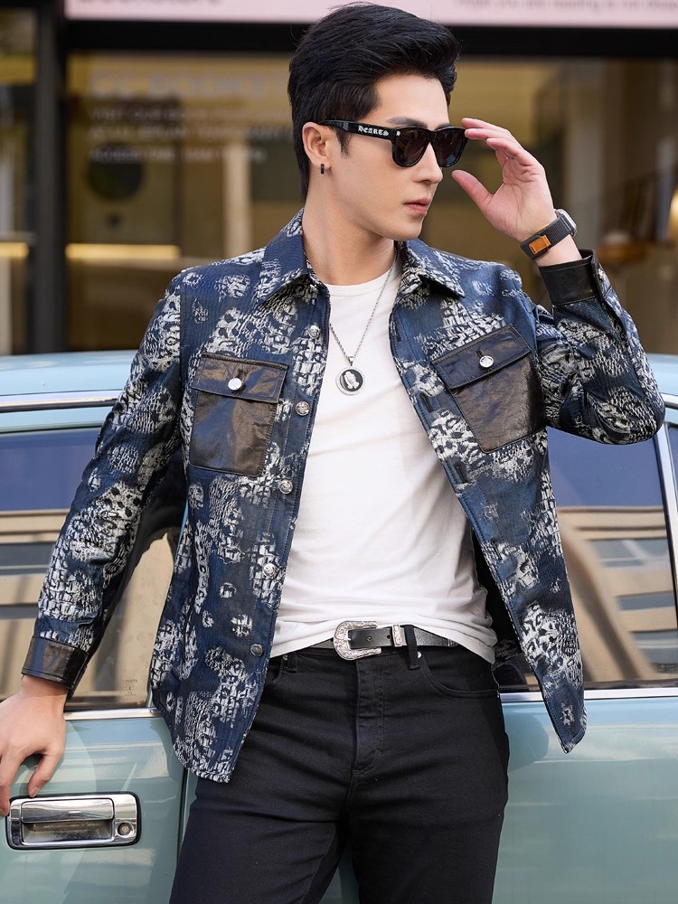 Luxus Neue Mode Floral Bedruck – Leather Work Jacket Mens Bewertung und Preis