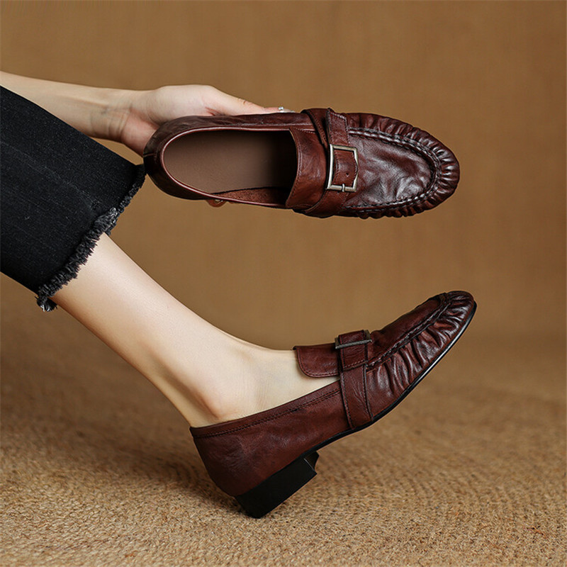 Neue Herbst Echt leder Frauen  – Leather Work Heels Bewertung und Preis