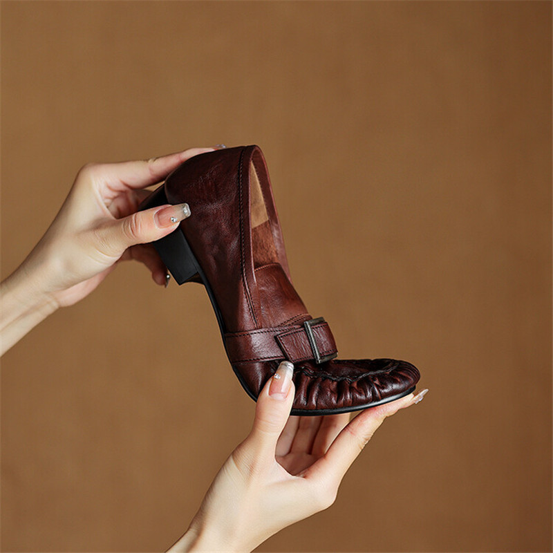 Neue Herbst Echt leder Frauen  – Leather Work Heels Bewertung und Preis